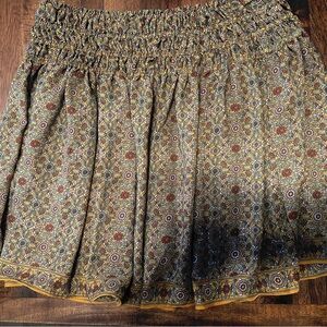 Max Studio Boho Floral Print Elastic Waist Mini Skirt in Mustard